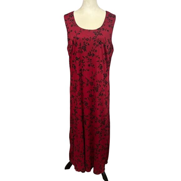 Y2K Dark Romance Maxi Dress California Concepts Red Black Floral Burnout M - Picture 1 of 6